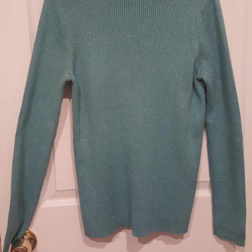 New York and & Company sparkly winter mint green turtleneck warm sweater XL - Picture 2 of 5